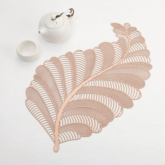 Leaf Shaped pvc Placemats for Dinner Table Place Mats Wipeable Table Mats for Wedding Annersary Dinner Table Decoration Mats- PM057