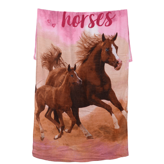 I LOVE HORSES - Velvet Printed Kids Towel Exports Leftover 100% Cotton - KBT018