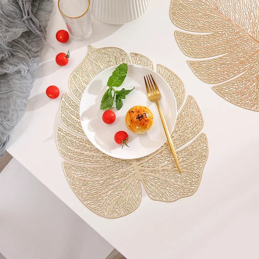 Leaf shape Placemats PVC Dining Table Decoration Pad Dinner Cutout Gold Tablemat - PM044