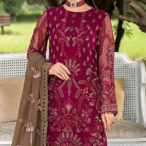 Shafaq By Flossie Embroidered Chiffon Unstitched 3 Piece Suit - LS746