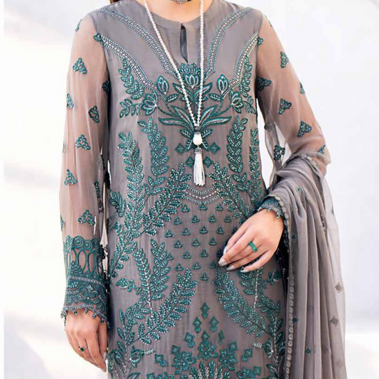 Shafaq By Flossie Embroidered Chiffon Unstitched 3 Piece Suit - LS756