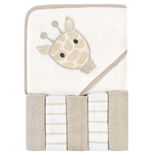 Hudson Baby - Hooded Towel & Five Wash Cloths Gift Set Modern Giraffe - NB0136