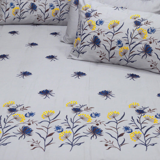 Premium Embroidered Soft Cotton King Bedsheet - DDBS002