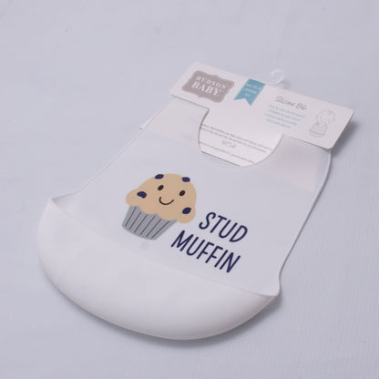 Hudson Baby Silicon Imported Baby Bib White Stud Muffin - NB051