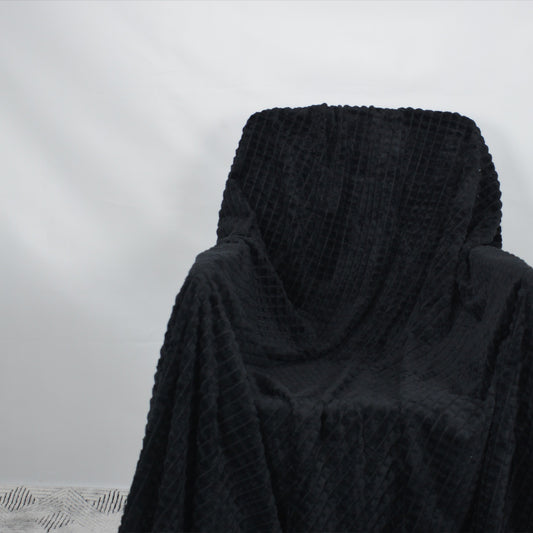 BLACK - Diamond Throw Solid Fleece Blanket - PFB029