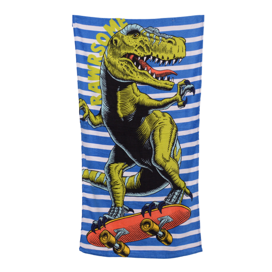 DINOSAUR - Velvet Printed Kids Towel Exports Leftover 100% Cotton - KBT054