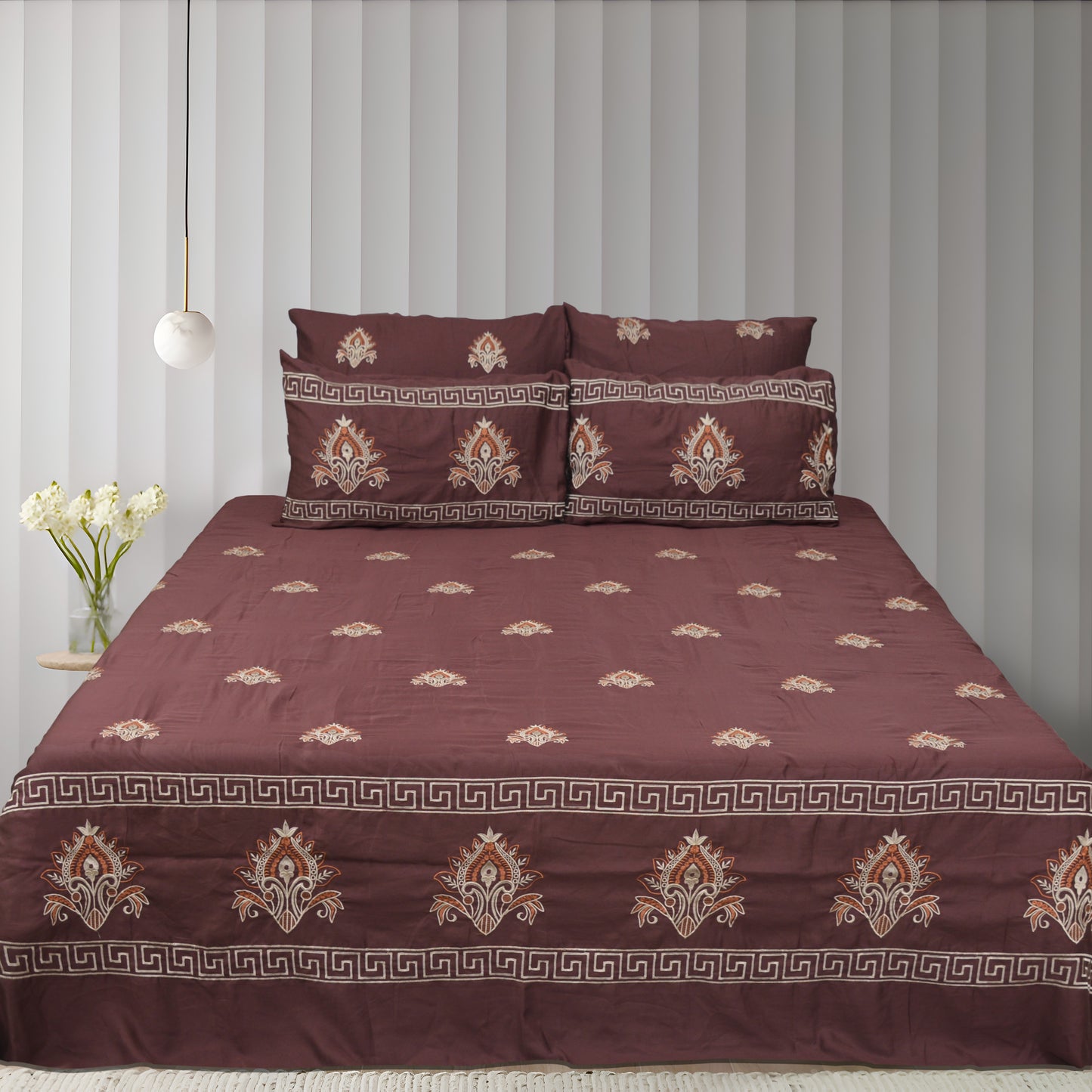 Embroidered Cotton Sateen King Bedsheet 5 Piece - DDB0050